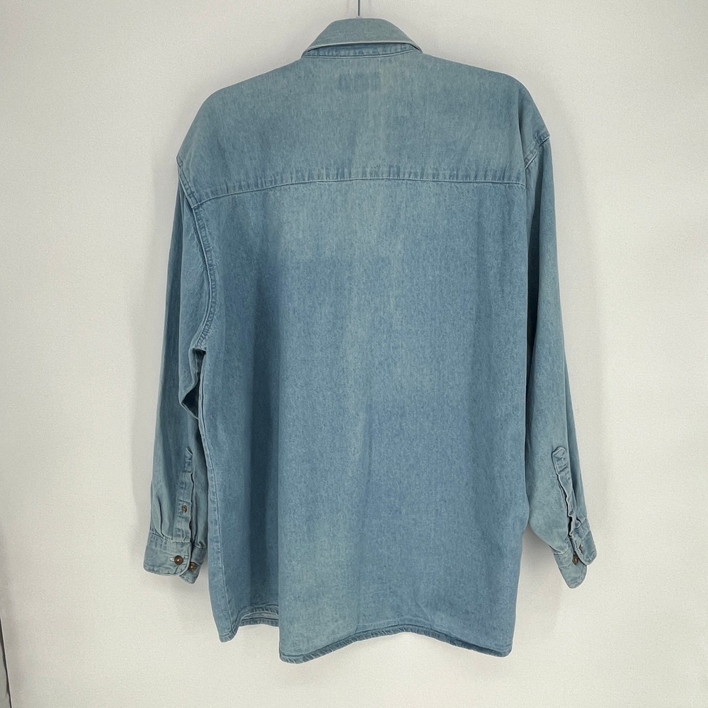 Vintage Teddy Bear Embroidered Denim Shirt XL Oversized 90s Cottagecore - Picture 3 of 8